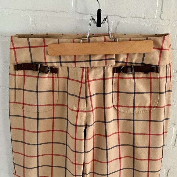 Vintage Y2K Women’s Trouser Pants Beige/tan/navy plaid Flare High rise size 8 - Picture 9 of 11